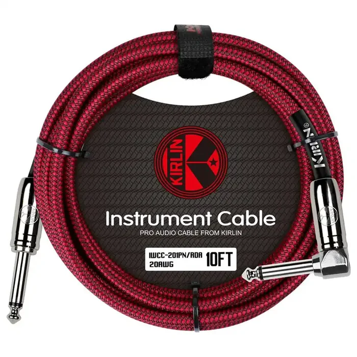 Kirlin 10ft / 3m Red / Black Woven Right Angle – Straight Jack Cable