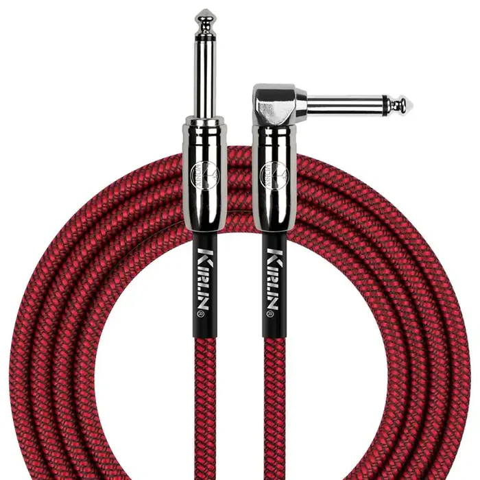Kirlin 20ft / 6m Red / Black woven right angle – straight jack cable
