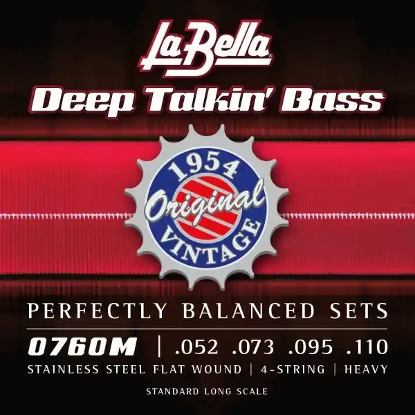 La Bella Deep Talkin‘ Bass ‘1954‘ Flatwound Stainless Steel 52-110 Bass Guitar Strings, Long Scale [0760M]