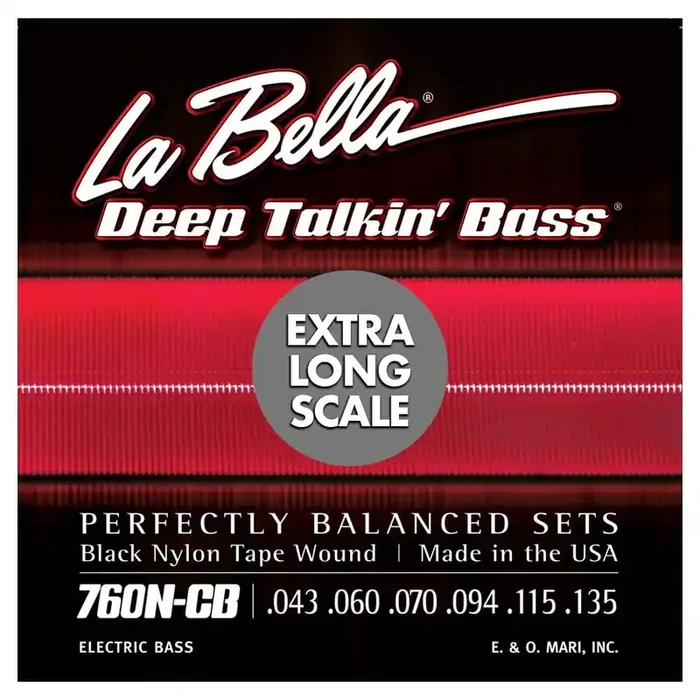 La Bella Deep Talkin‘ Bass Black Nylon Tapewound 43-135 6-String Bass Guitar Strings, Extra Long Scale [760N-CB-XL]