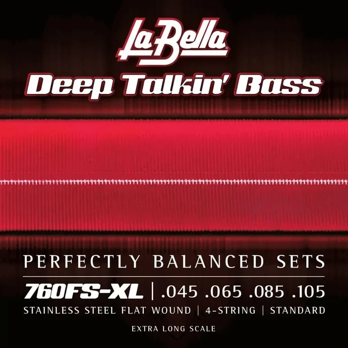 La Bella Deep Talkin‘ Bass Flatwound Stainless Steel 45-105 Bass Guitar Strings, Extra Long Scale [760FS-XL]
