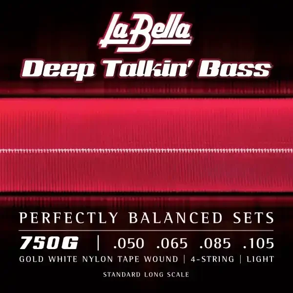 La Bella Deep Talkin‘ Bass Gold White Nylon Tapewound 50-105 Bass Guitar Strings, Long Scale [750G]