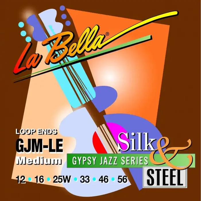 La Bella Gypsy Jazz Silk & Steel 12-56 Acoustic Guitar Strings, Loop-End, Medium