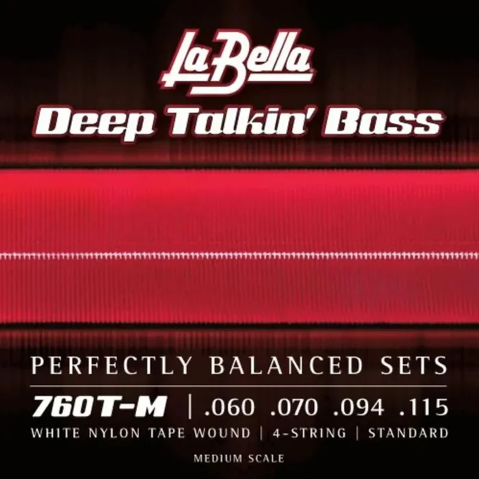La Bella White Nylon Tapewound 60-115 Bass Guitar Strings, Medium Scale [760T-M]
