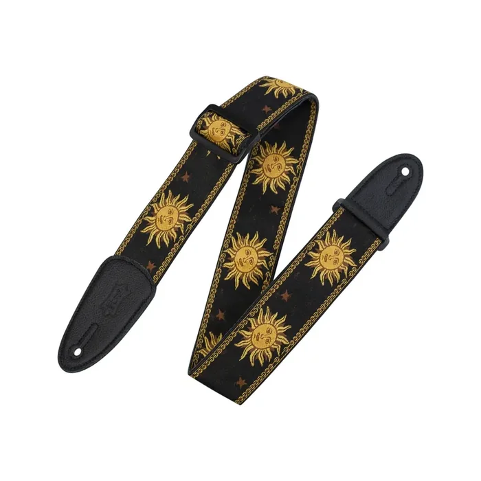 Levy‘s MPJG 2inch Woven Guitar Strap, Yellow-on-Black Sun Motif