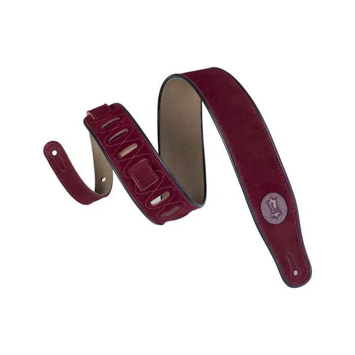 Levy‘s MSS3 2.5inch Suede Guitar Strap w/Suede Backing and Black Piping, Burgundy