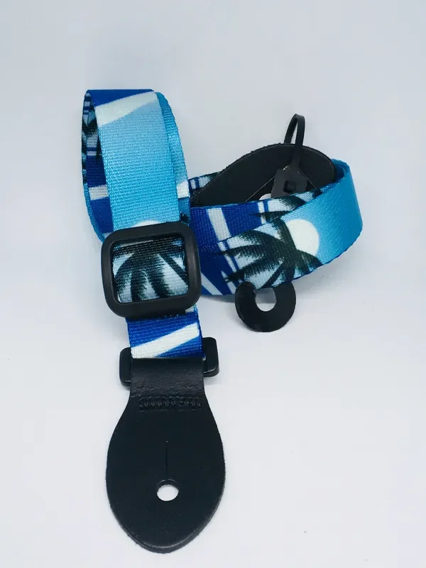 LG 1″ Hawaiian Sunset Graphic Blue Webbed Ukulele Strap