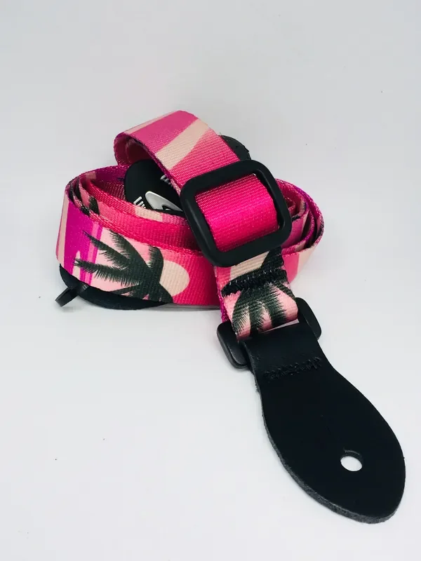 LG 1″ Sunset / Hawaiian pink webbed ukulele strap