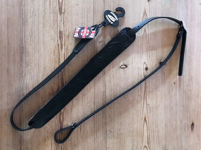 LG Black Embossed Leather Mandolin / Ukulele Strap – Padded Shoulder Pad