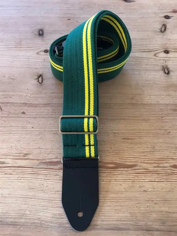LG Green With Yellow Racing Stripe Cotton Guitar Strap *D