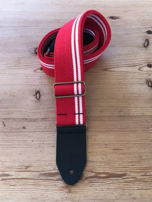 LG Red With White Racing Stripe Cotton Guitar Strap