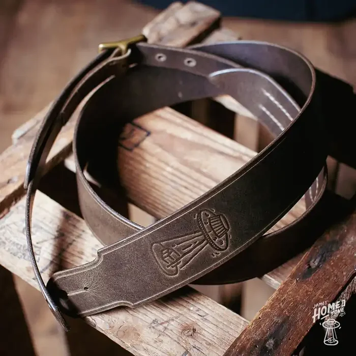 Lost Soul Leather handmade guitar strap – ‘Wolf Pup‘ Elephant w/Beige thread