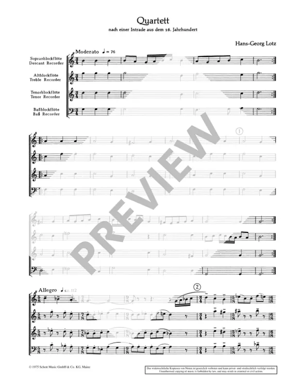 Lotz Quartet for Recorders after a 16th century Intrada