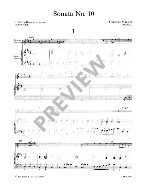 Mancini Sonata No. 10 in b minor for Treble Recorder and Continuo