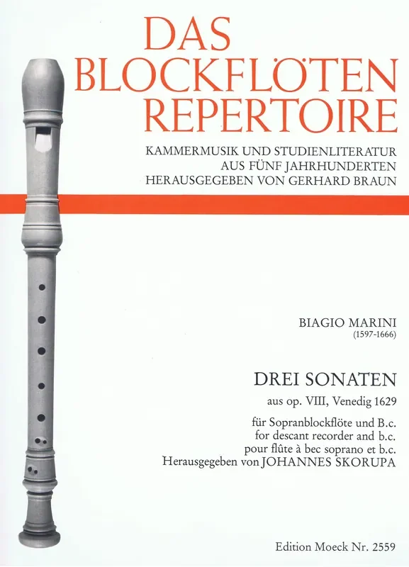 Marini 3 Sonatas for Descant Recorder and Basso Continuo