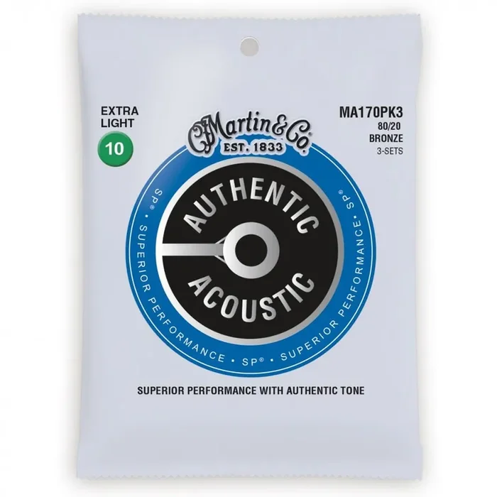 Martin Authentic Acoustic SP 80/20 Bronze 10-47 Acoustic Guitar Strings, 3-Pack