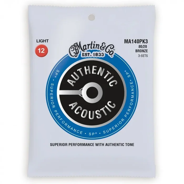 Martin Authentic Acoustic SP 80/20 Bronze 12-54 Acoustic Guitar Strings, 3-Pack