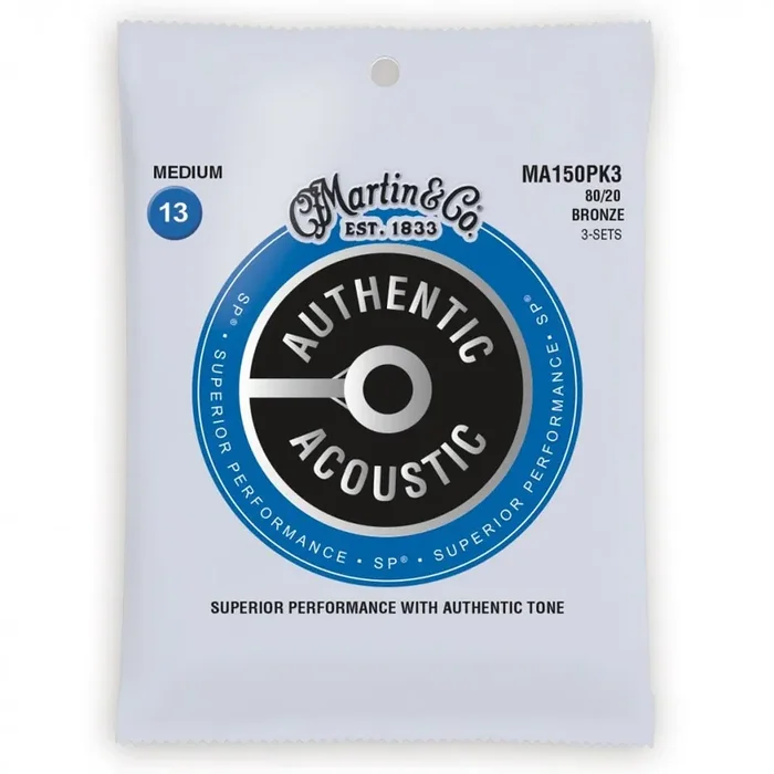 Martin Authentic Acoustic SP 80/20 Bronze 13-56 Acoustic Guitar Strings, 3-Pack