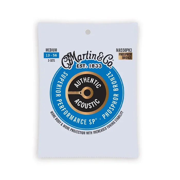 Martin MA550 Authentic Acoustic 92/8 Phosphor Bronze Medium Guitar Strings, 3-Pack