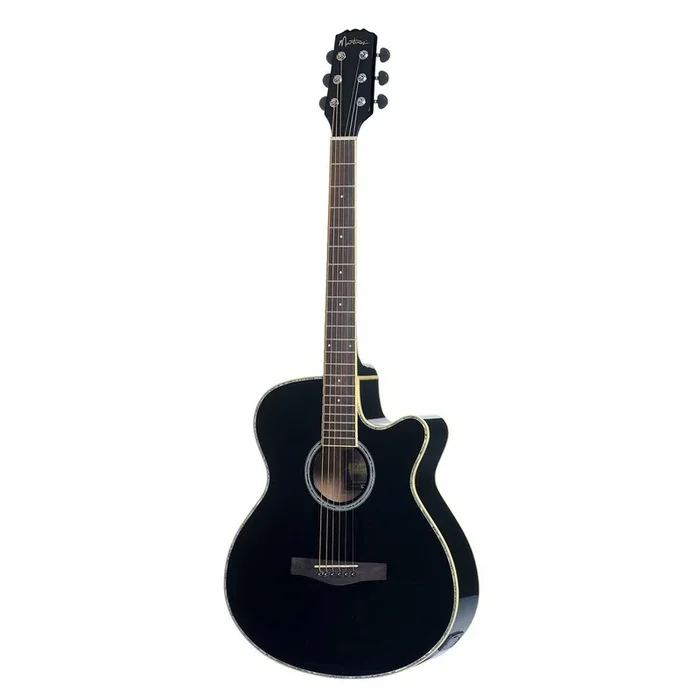 Martinez ‘Anniversary Series’ Solid Top Acoustic-Electric Small Body Cutaway Guitar (Black)