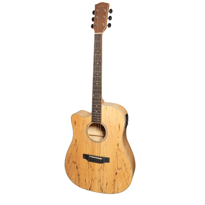 Martinez ’31 Series’ Spalted Maple Acoustic-Electric Dreadnought Cutaway Guitar Left Handed (Natural Gloss)