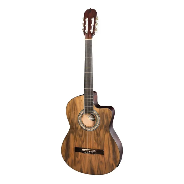 Martinez Full Size Slim Neck Daowood Top Classical Cutaway Acoustic-Electric Guitar (Natural Satin)