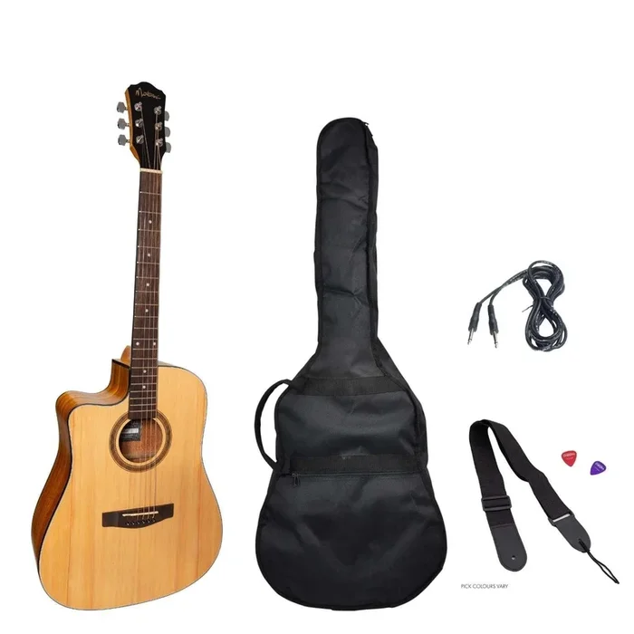 Martinez Left Hand ’41 Series’ Dreadnought Cutaway Acoustic-Electric Guitar Pack (Spruce/Koa)