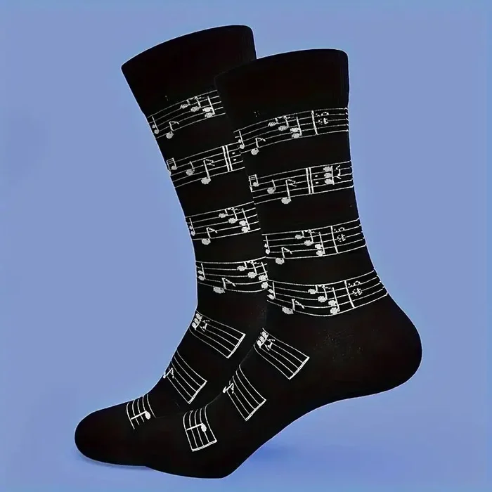 Men’s Music Themed Soft Cotton Blend Crew Socks