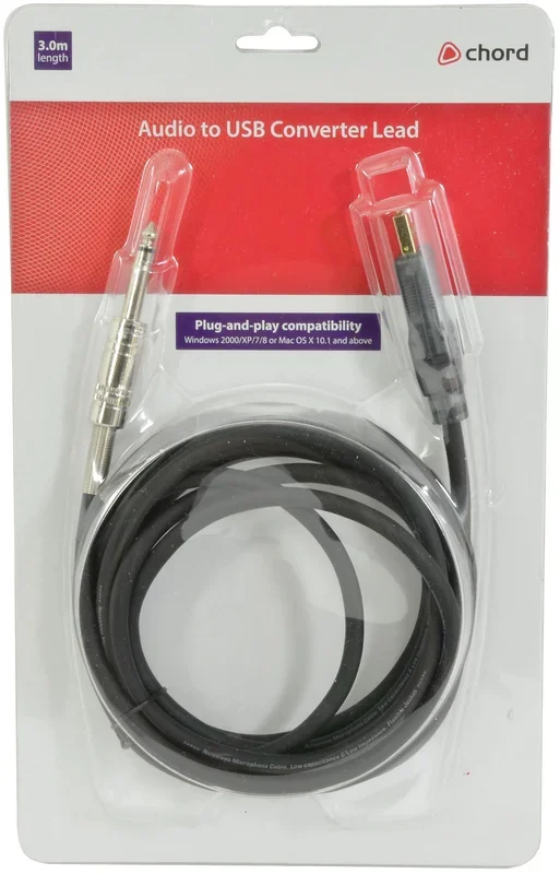 Mono 6.3mm Jack to USB converter lead