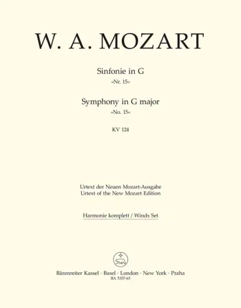 Mozart : Symphony No.15 in G (K.124) (Urtext). : Wind set: (Barenreiter)