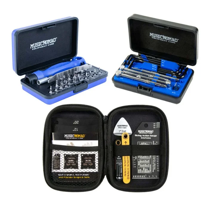 Music Nomad MN609 KISS (Keep It Simple, Setup) Starter Kit Bundle – 6pc Gauge Set, 26pc Guitar Tech Tool Set, 11pc Truss Rod Wrench Set