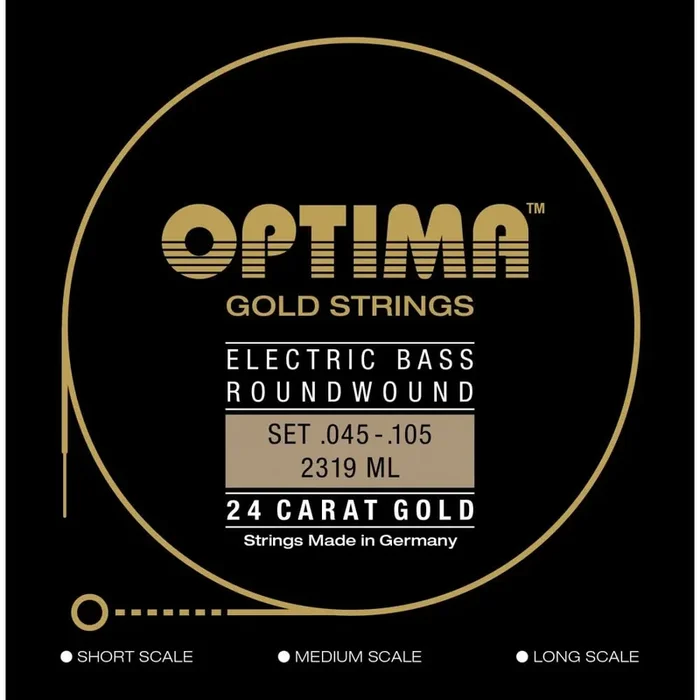 Optima Gold Plated 45-105 Bass Guitar Strings, Long Scale