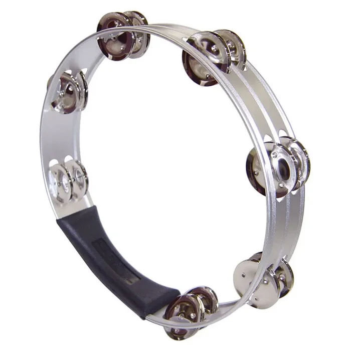 Opus Percussion 10″ Tambourine with Double-Row Jingles in Silver