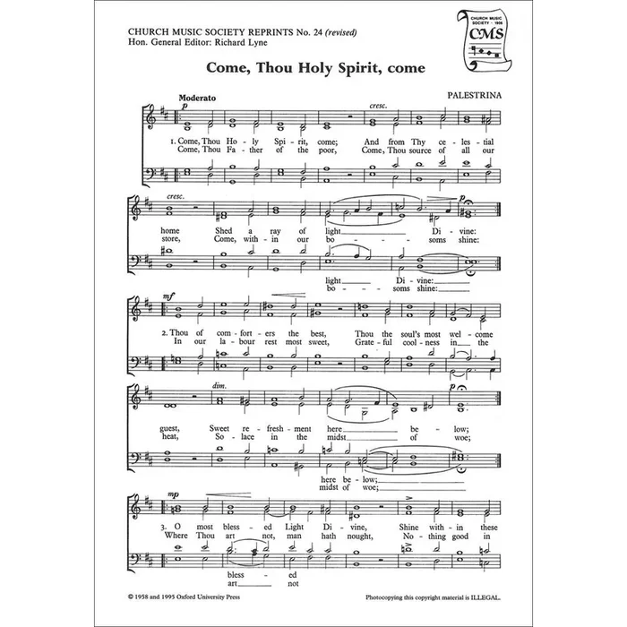 Palestrina, Giovanni da – Come, Thou Holy Spirit, come