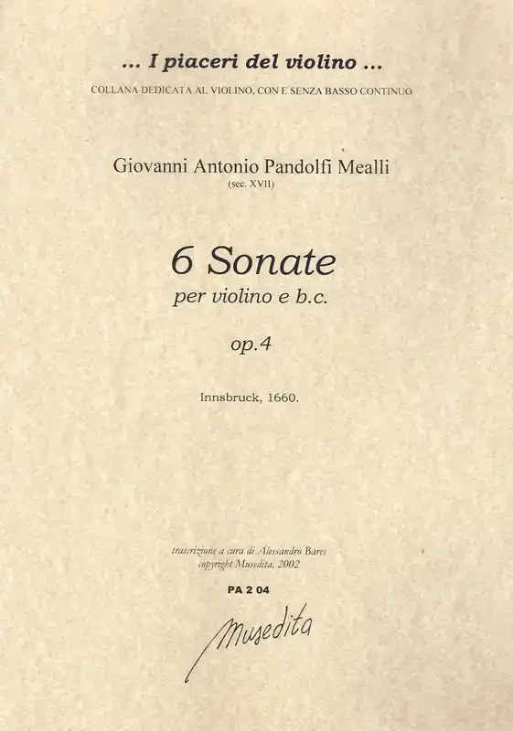 Pandolfi Mealli 6 Sonatas for Violin and Basso Continuo, Op. 4