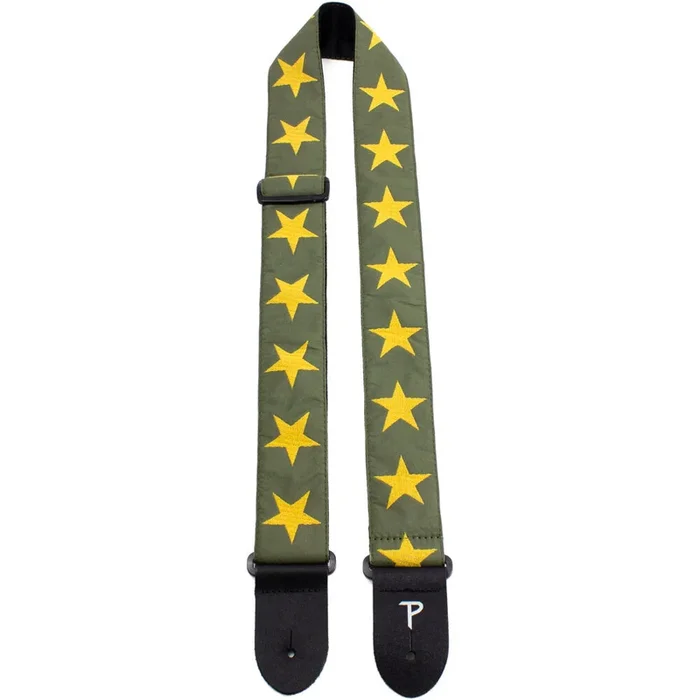 Perris 2″ Jacquard Guitar Strap with Yellow Stars on Green Backing