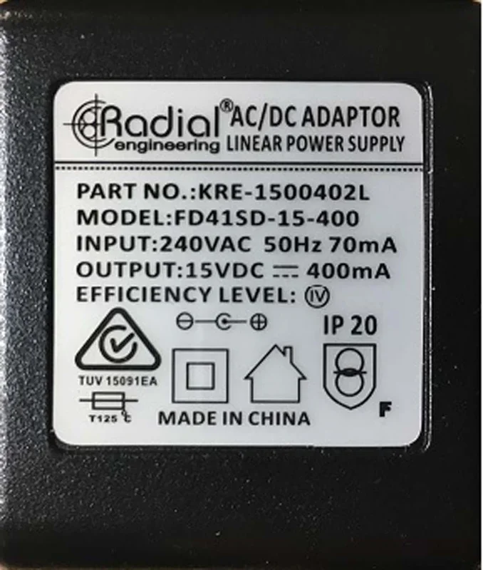 Power supply 15VDC – 240V for Radial & Tonebone products. Australia