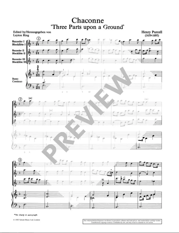 Purcell 3 Parts upon a Ground for 3 Recorders and Continuo