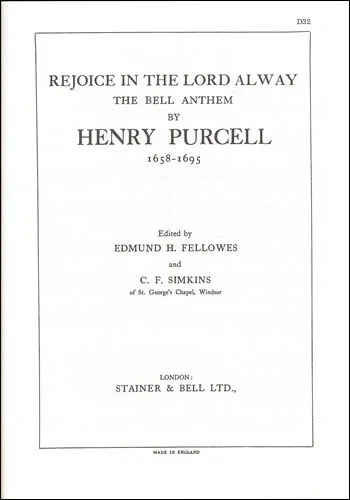 Purcell : Rejoice in the Lord (The Bell Anthem) Vocal SATB (S&B)