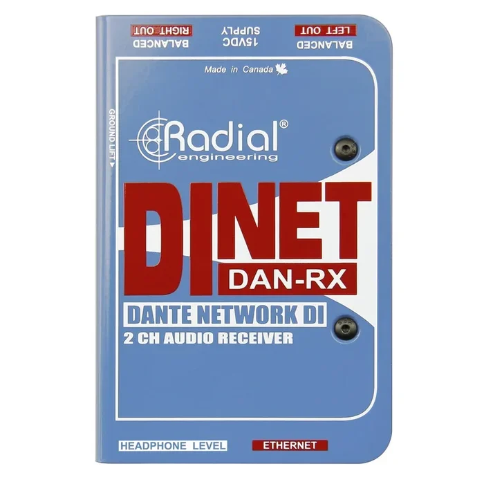 Radial DiNET DAN RX – Dante network receiver digital inputs and stereo analog outputs