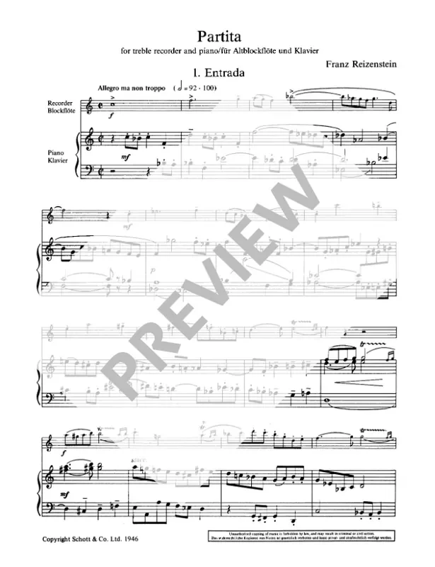 Reizenstein Partita for Treble Recorder and Piano