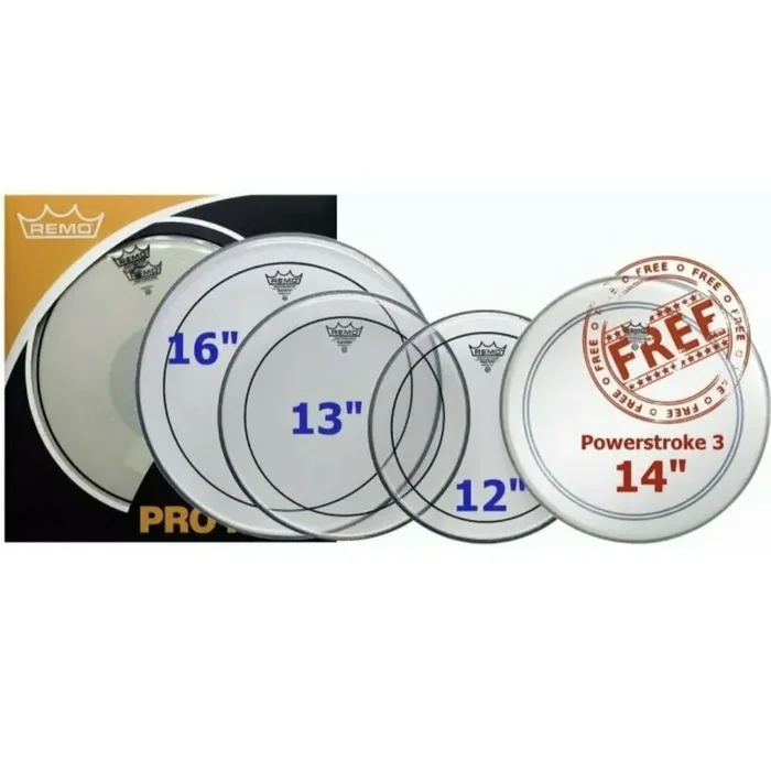 Remo Pinstripe Clear Rock Value Pack 12″, 13″, 16″ + FREE 14″ Powerstroke Drum Head