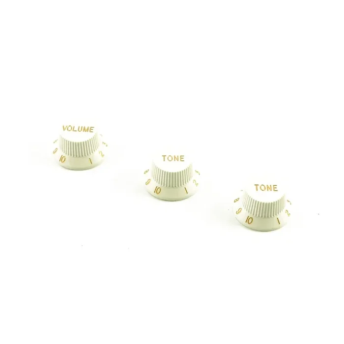 Replacement Strat Knob Set in White, Metric Fit Pots (18 spline)