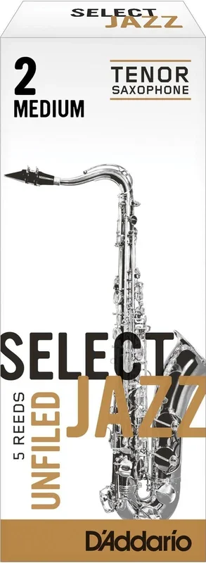 Rico Select Jazz Tenor Sax Reeds, Unfiled, Strength 2 Strength Medium, 5-pack