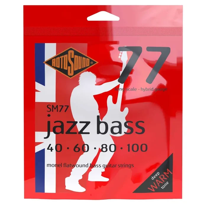 Rotosound Jazz Bass Flatwound Monel 40-100 Bass Guitar Strings, Long Scale [SM77]