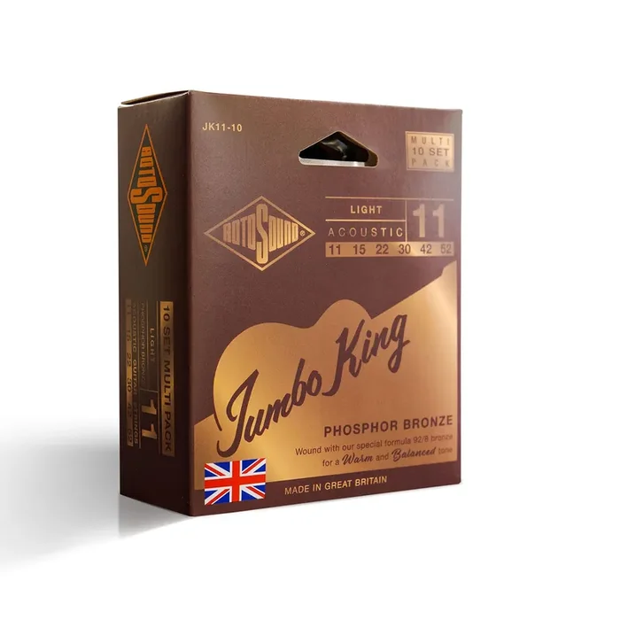 Rotosound Jumbo King Phosphor Bronze 11-52 Acoustic Guitar Strings, 10-Pack