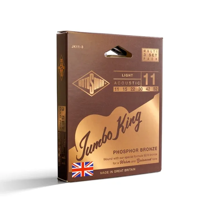 Rotosound Jumbo King Phosphor Bronze 11-52 Acoustic Guitar Strings, 3-Pack