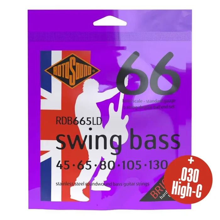 Rotosound RDB665LD+30 Swing Bass Stainless Steel Double-Ball End 30-130 6-String Bass Guitar Strings