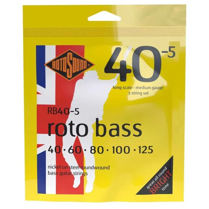 Rotosound ROTO BASS Nickel Round Wound 40-125 5-String Bass Guitar Strings, Long Scale [RB40-5]