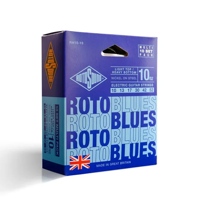 Rotosound ROTO Blues Nickel Wound 10-52 Electric Guitar Strings, 10-Pack